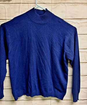 XL Tall Eddie Bauer Sweater Mens 100% Cashmere Pullover Mock Neck Blue Pullover